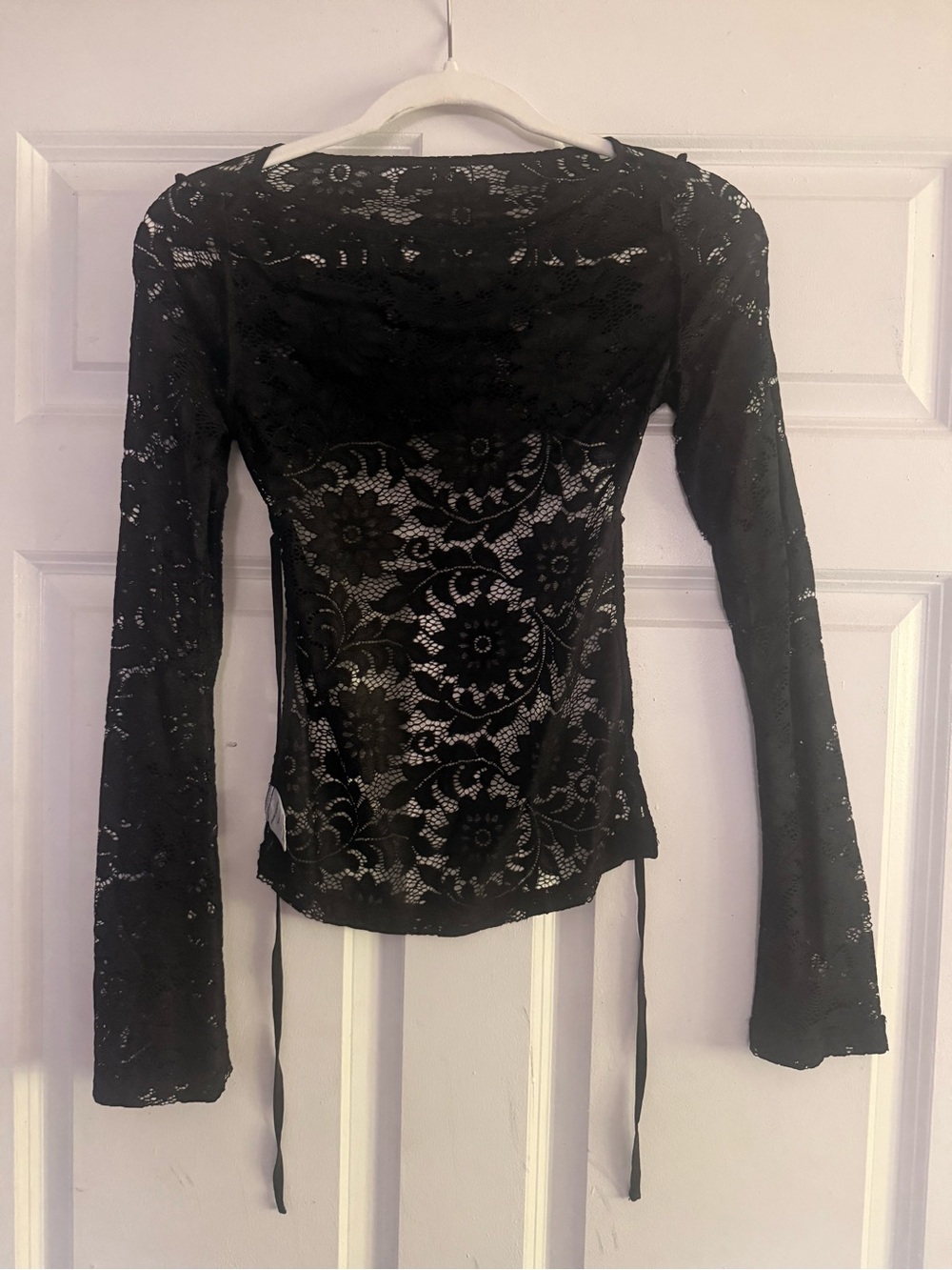 Princess Polly Black Sheer Floral Lace Long Sleeve Top